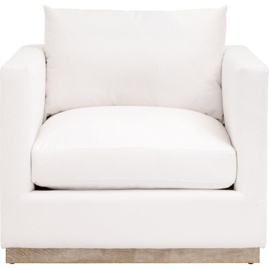 Siena Plinth Base Sofa Chair by Essentials For Living in natural gray oak, livesmart machale-ivory. Made from solid oak wood, mdf, plywood, 100% polyester fabric, foam, feather in a modern style.