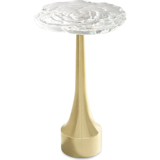 The Inbloom Accent Table by Caracole in crystal, gold, rose and majestic gold. Made from plated metal in a modern style.