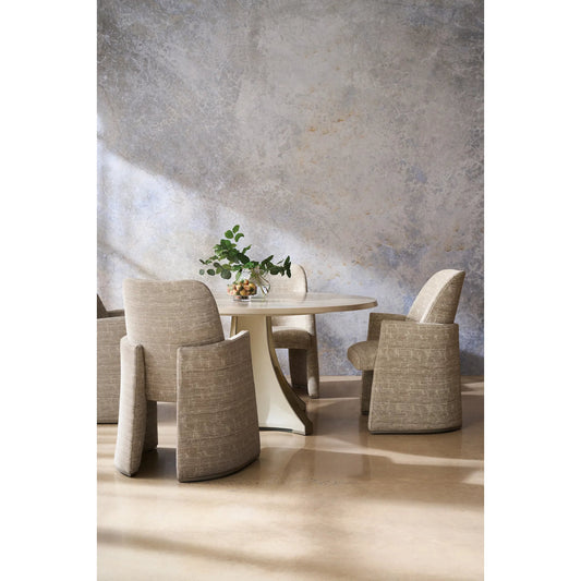 Astra Dining Chair by Caracole in brushed stainless paint. Made from poplar in a unique style.