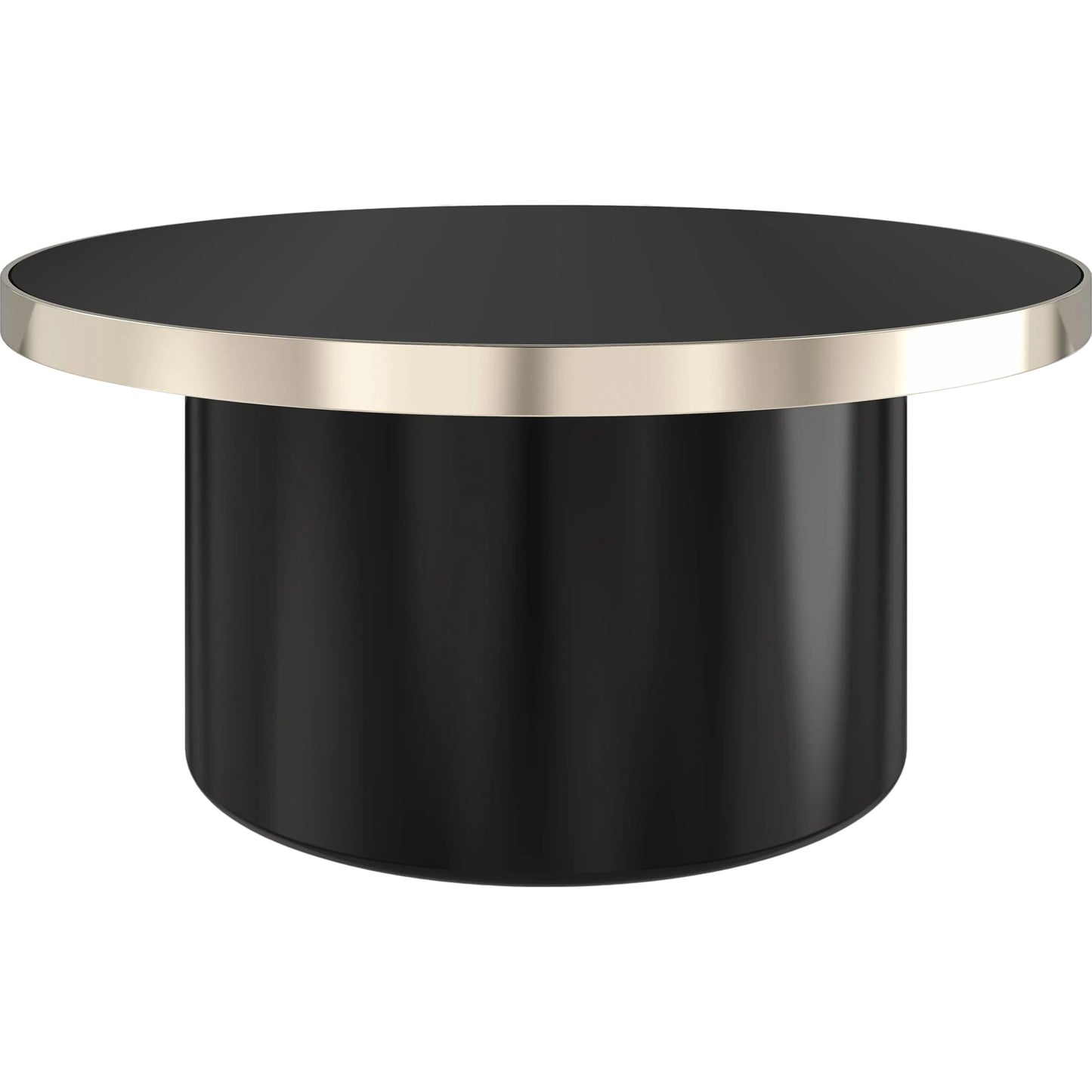 001 SI-2193892 | Primary Silo | Umbra Small Cocktail Table by Caracole in whisper of gold, piano black. Made from poplar, glass, metal in a modern style.