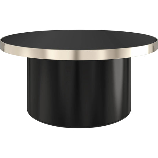 Umbra Small Cocktail Table by Caracole in whisper of gold, piano black. Made from poplar, glass, metal in a unique style.