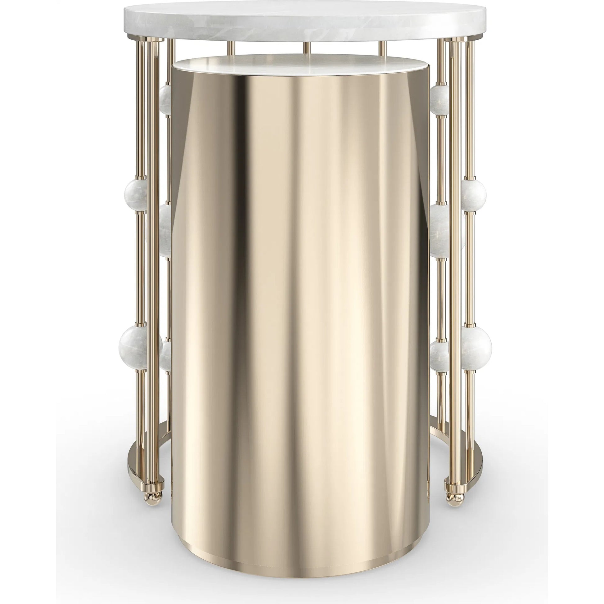 Orbit Nesting Accent Table by Caracole in whisper of gold. Made from marble, metal in a modern style.