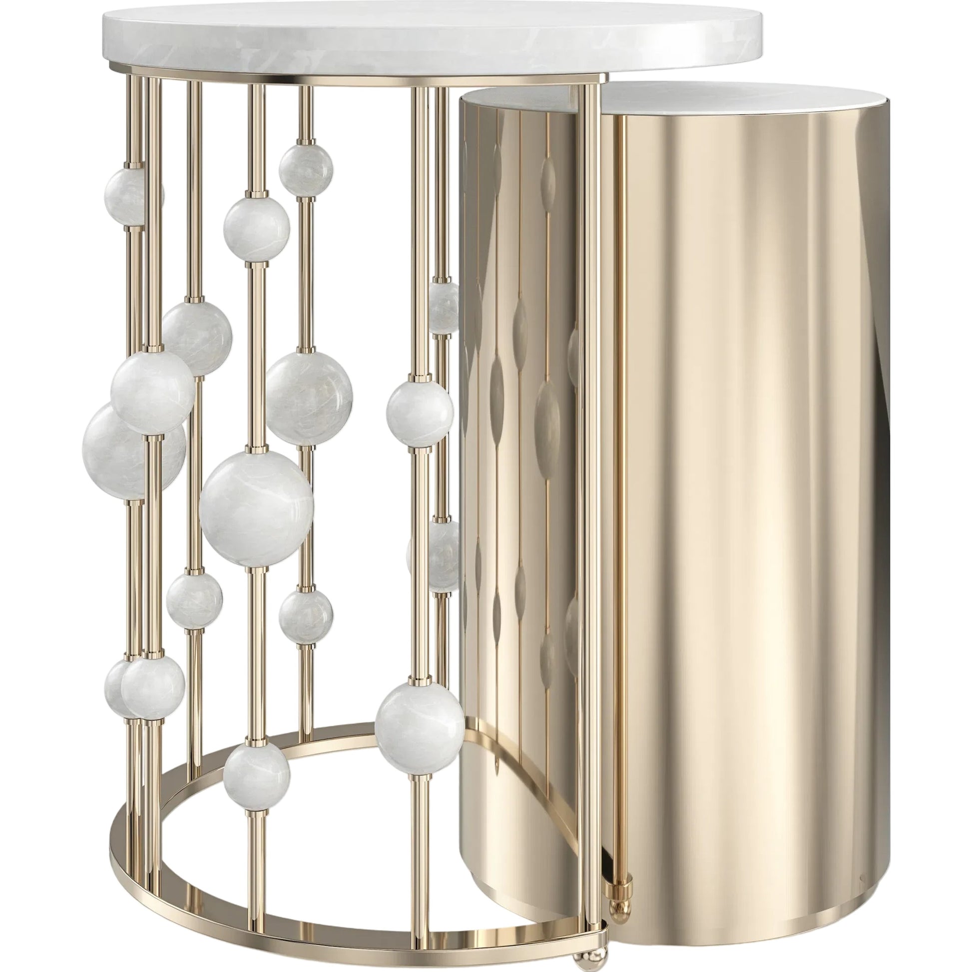 Orbit Nesting Accent Table by Caracole in whisper of gold. Made from marble, metal in a modern style.