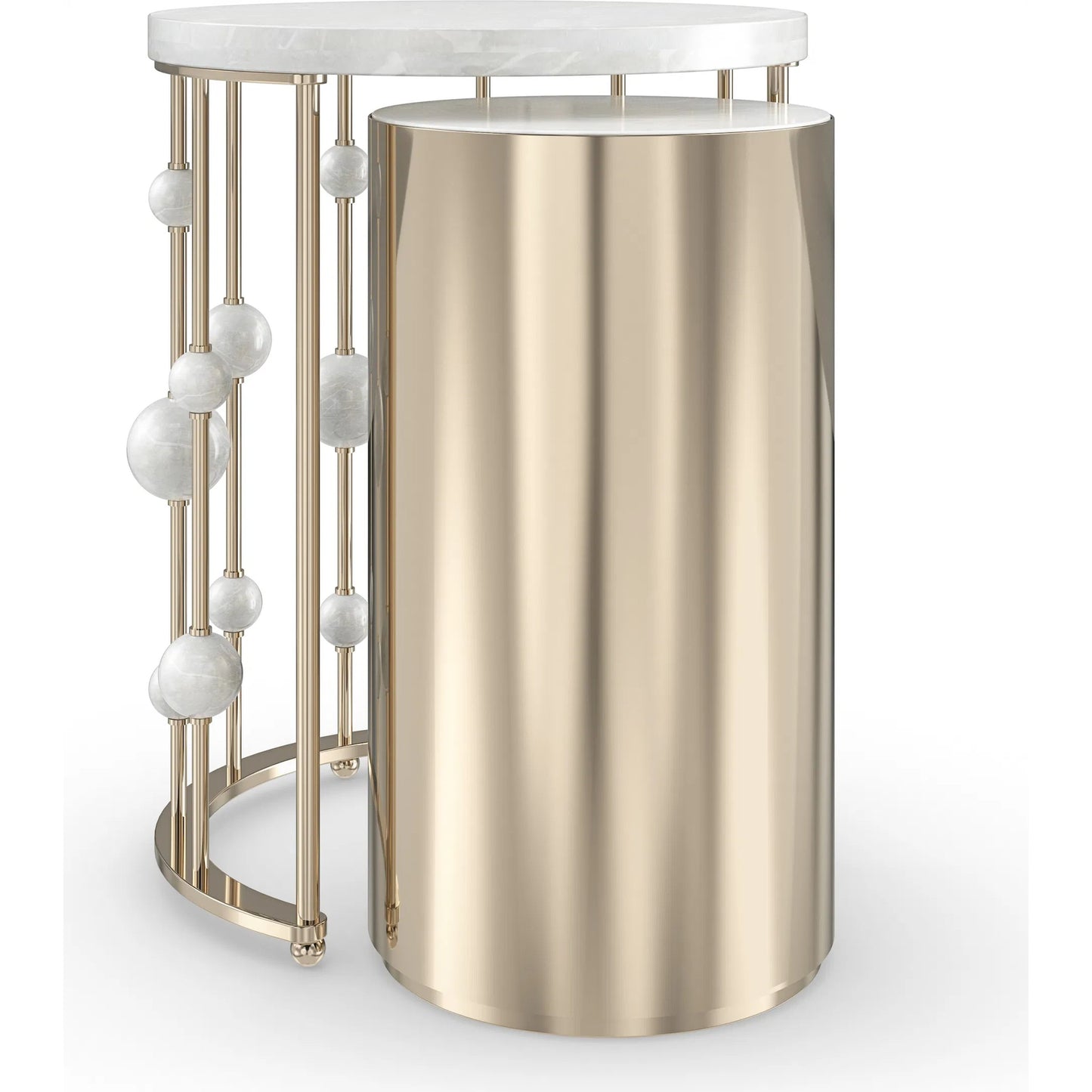 012 SI-2193894 | Additional Silo | Orbit Nesting Accent Table by Caracole in whisper of gold. Made from marble, metal in a modern style.