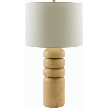 Simeon Accent Table Lamp - 535423 by Surya in body: wood, shade: white, finial: wood, harp: metallic - gold, cord: translucent and paintedpainted. Made from resin, linen, polyester, plastic in a modern style.