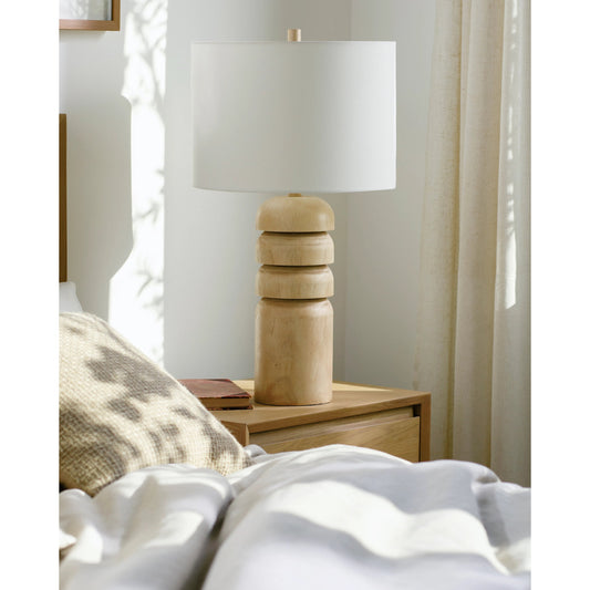 Simeon Accent Table Lamp - 535423 by Surya in body: wood, shade: white, finial: wood, harp: metallic - gold, cord: translucent and paintedpainted. Made from resin, linen, polyester, plastic in a modern style.