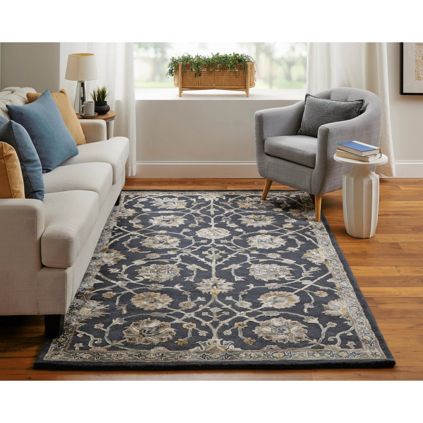 008 SI-2130021,SI-2130022 | Lifestyle | Prescott Traditional & Botanical Rug - 8940F by Feizy in blue, silver, gray. Made from viscose, wool in a unique style.