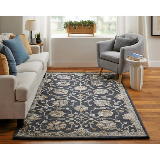 Prescott Traditional & Botanical Rug - 8940F by Feizy in blue, silver, gray. Made from viscose, wool in a unique style.