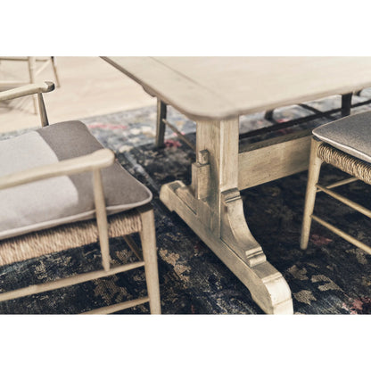 Timeless Doppler Ladderback Arm Chair by Jonathan Charles in stripped brown chestnut. Made from oak, fiber rush, foam, fabric in a coastal style.