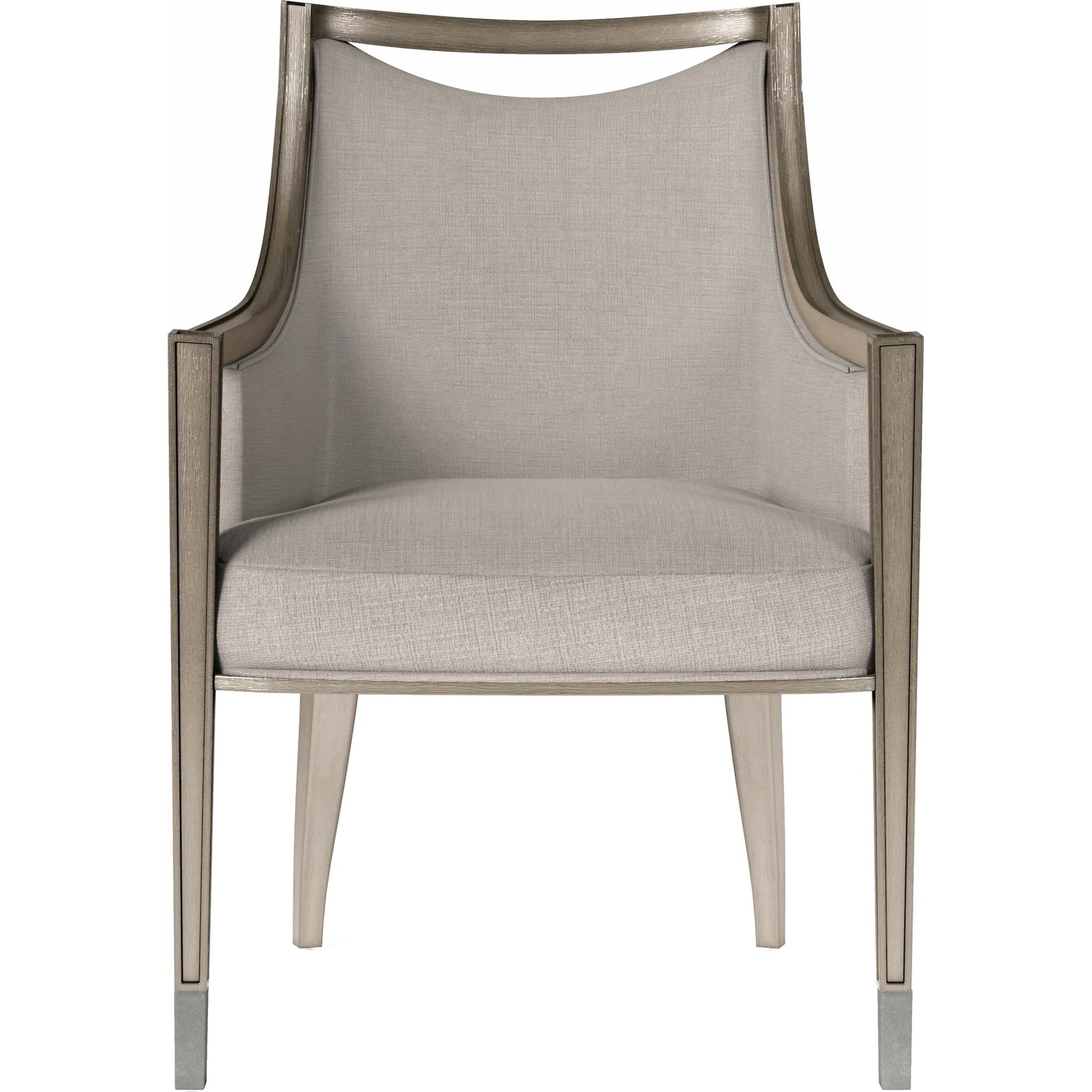 Cove Arm Chair by A.R.T. Furniture in grey and mica. Made from rubberwood solids, foam, fabric, metal in a transitional style.