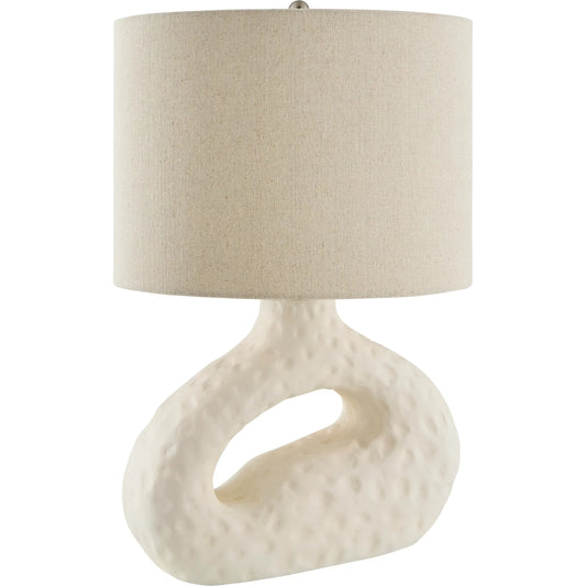 Susitna Accent Table Lamp by Surya in white and plated, painted. Made from resin, linen, polyester, steel in a unique style.