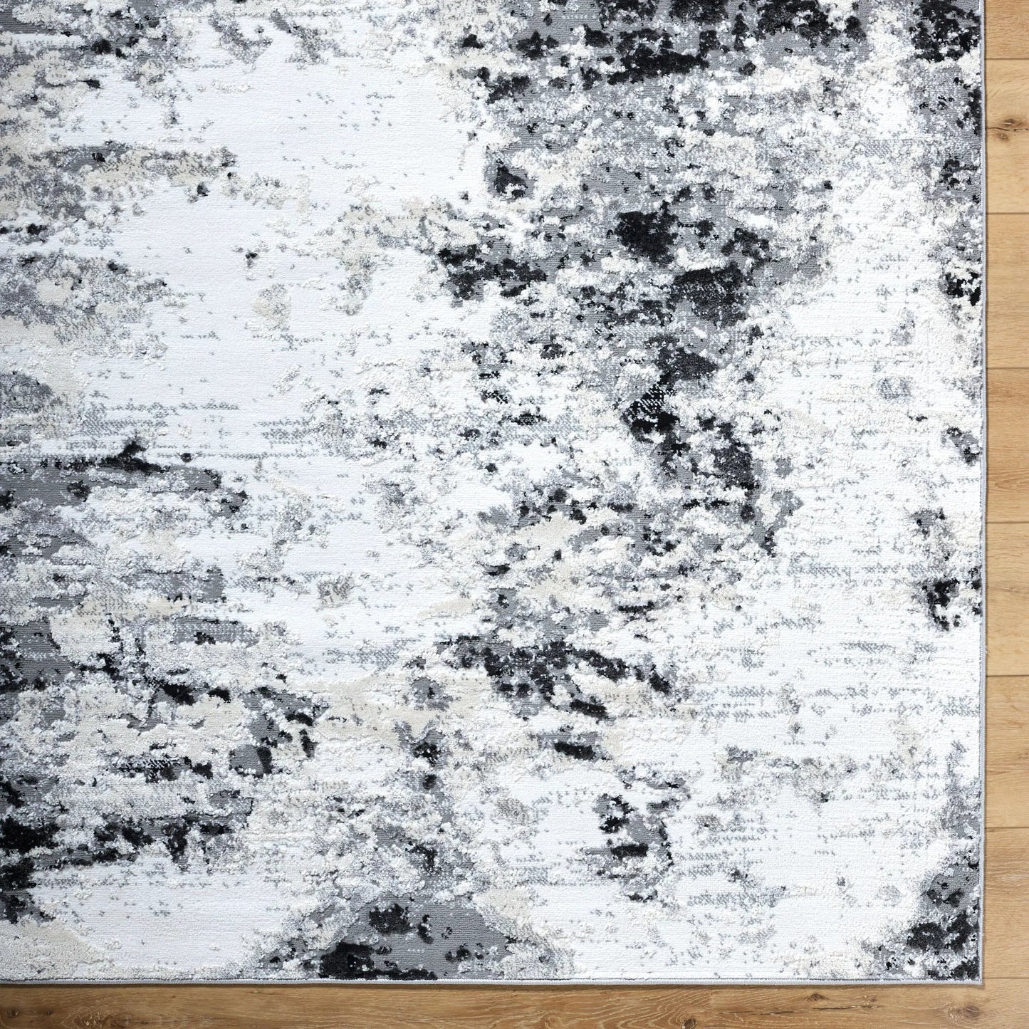 010 SI-2169024,SI-2169025 | Closeup | Siyah SIY-2308 Rug by Livabliss in white, gray, black. Made from polyester, polypropylene in a unique style.