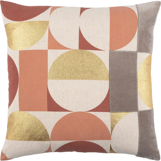 Sonja Pillow - 23611 by Surya in brick red, oatmeal. Made from 80% cotton, 20% linen in a modern style.