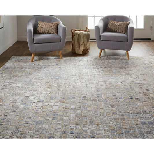Laina Transitional Geometric Rug - 39G0F by Feizy in tan, ivory, blue. Made from unique in a unique style.