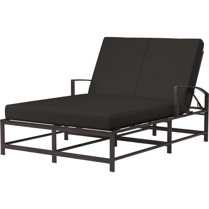 La Jolla Outdoor Double Chaise by Sunset West in browns. Made from aluminum in a modern style.