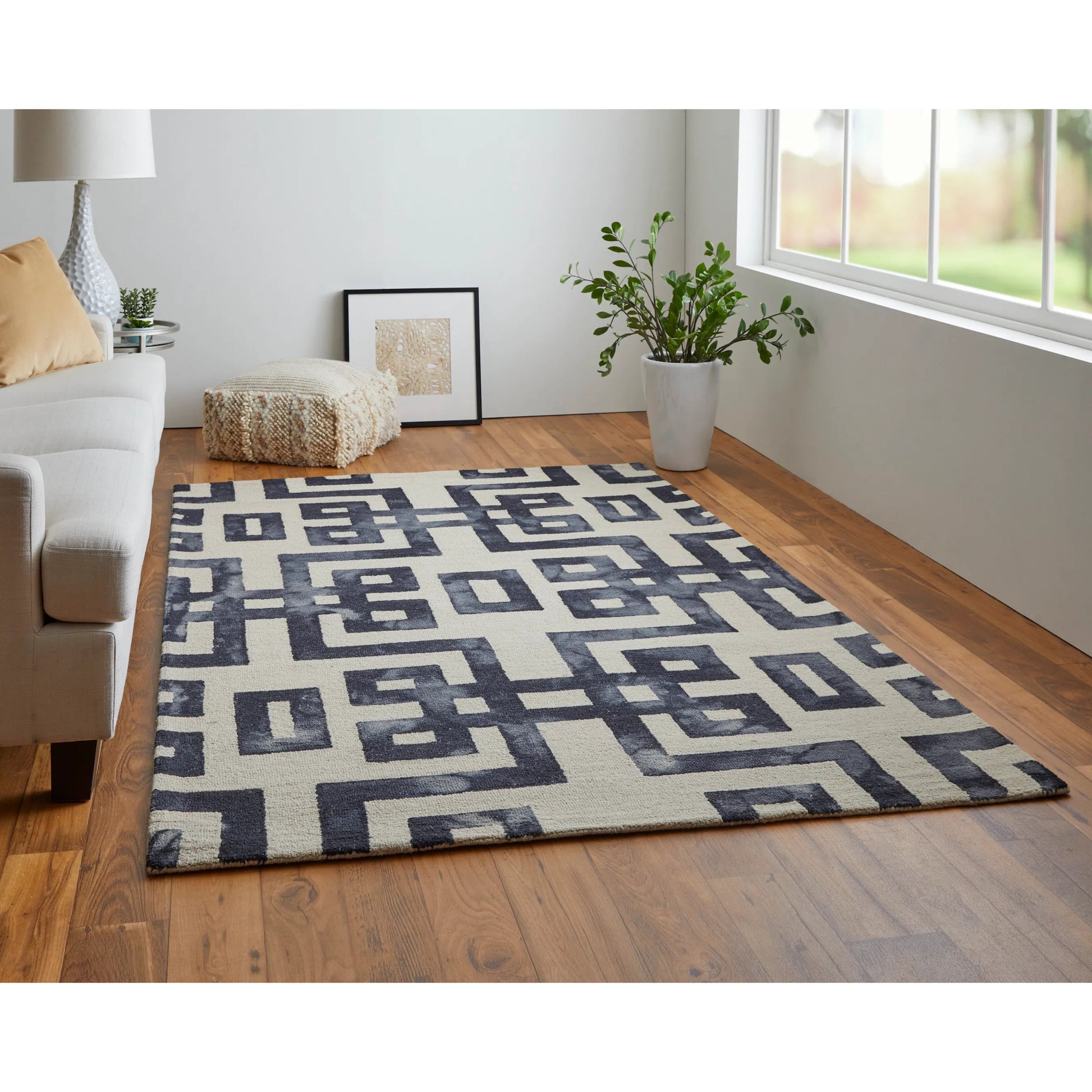 Lorrain Geometric Rug - 8568F by Feizy in ivory, black. Made from wool in a unique style.