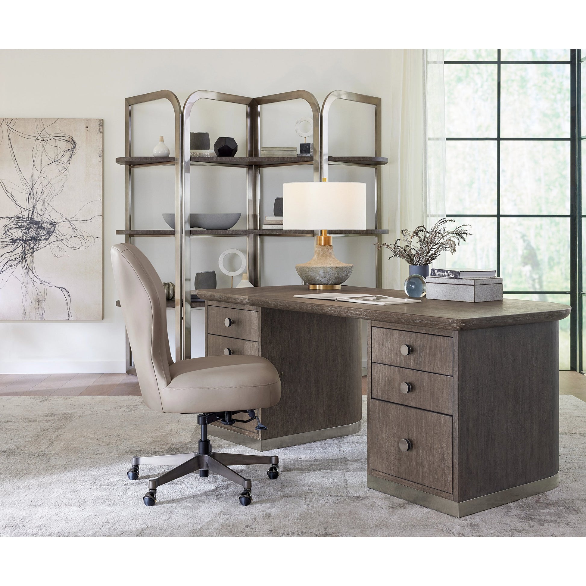 Modern Mood Executive Desk by Hooker Furniture. Made from oak veneers, metal in a modern style.