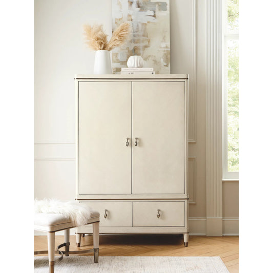 Grace Armoire with Storage Drawers by Pulaski Furniture in opulent opal. Made from quartered ash wood veneers in a unique style.
