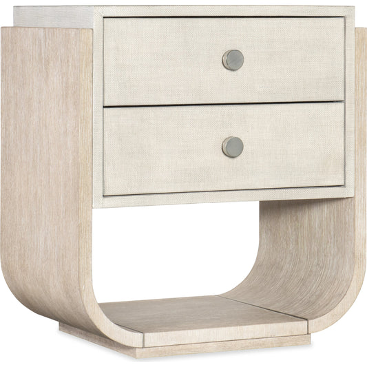 Modern Mood Two Drawer Nightstand by Hooker Furniture. Made from oak veneers, raffia, metal in a modern style.