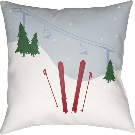 Set of Skis Pillow - 13955 by Livabliss in gray, white, red, green. Made from front: 100% polyester, back: 100% polyester in a modern style.