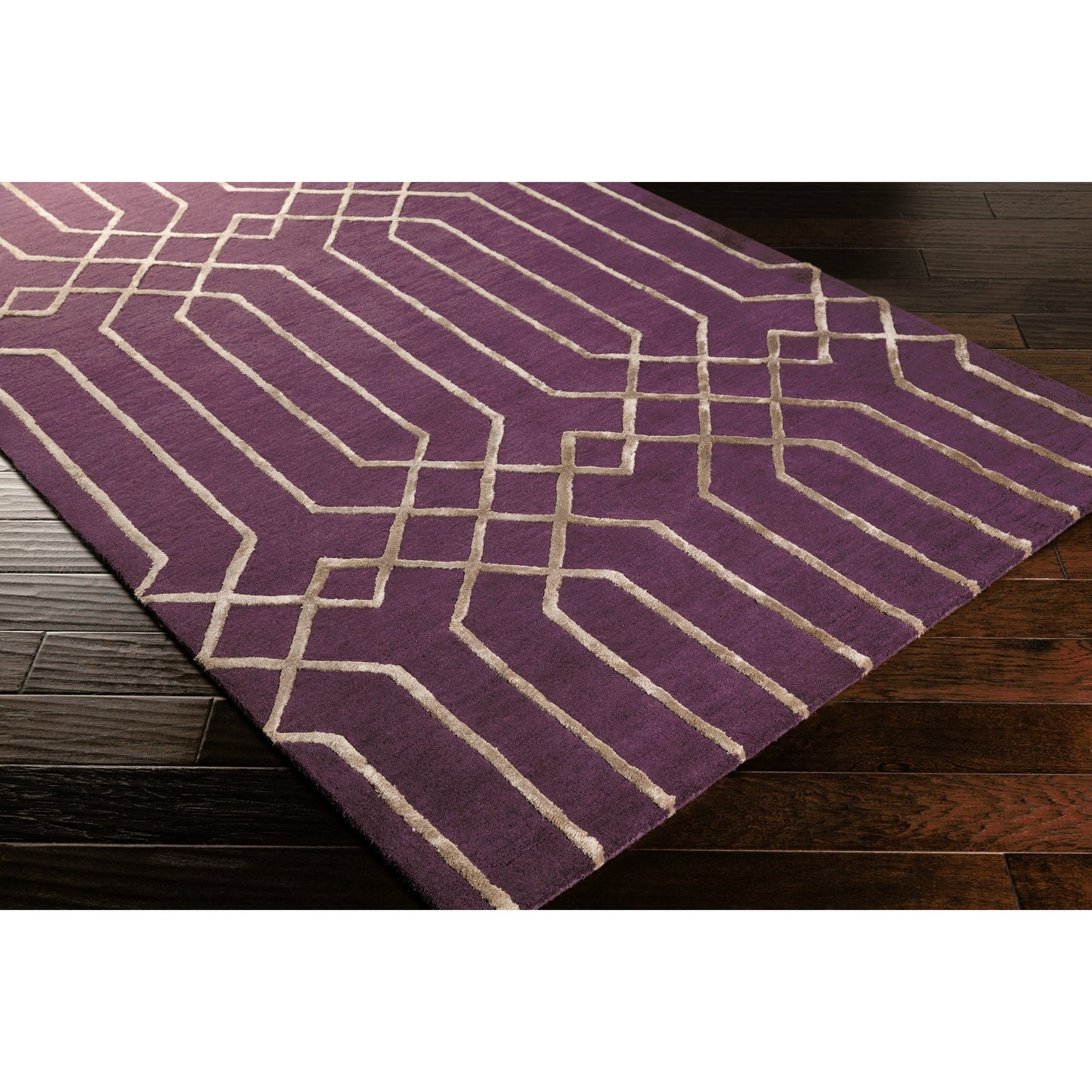 002 60638-23887 | Closeup | Skyline Rug - 12801 by Surya in dark plum, taupe. Made from 30% viscose, 70% wool in a unique style.