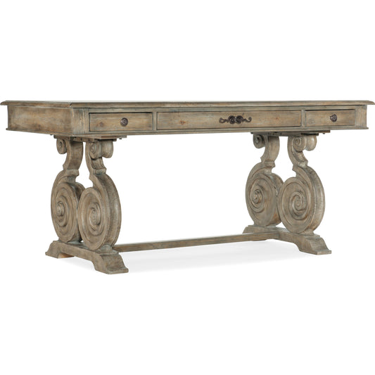 Castella Writing Desk by Hooker Furniture in antique slate. Made from pecan, quartered walnut, quartered black walnut, quartered ash, maple veneers in a traditional style.
