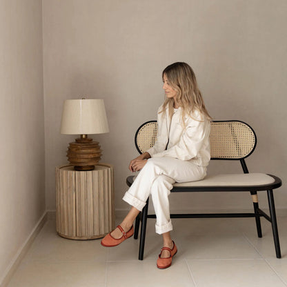 Skye Natural Lamp by LH Imports in brown, off-white and natural. Made from mango wood, cotton in a unique style.