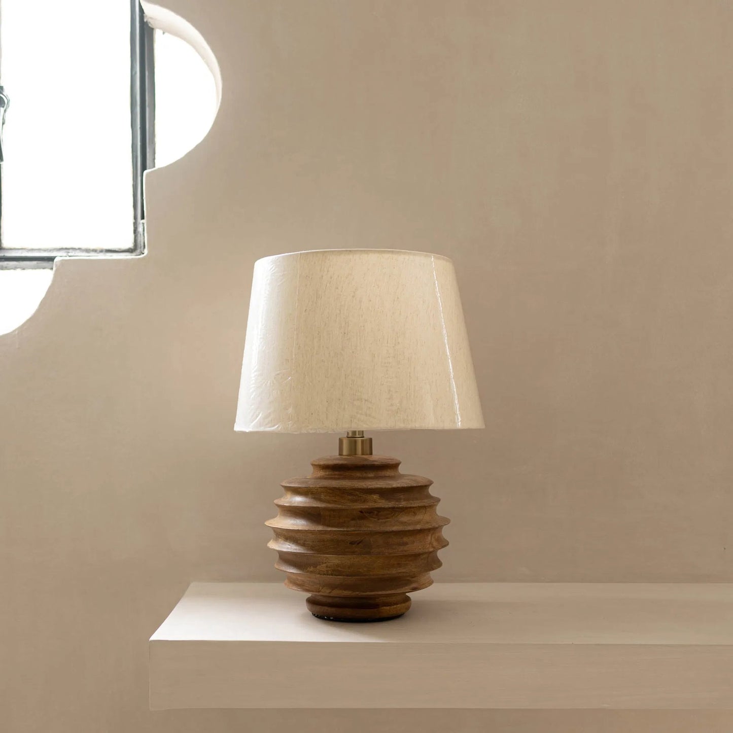 001 SI-2325234 | Lifestyle | Skye Natural Lamp by LH Imports in brown, off-white and natural. Made from mango wood, cotton in a unique style.