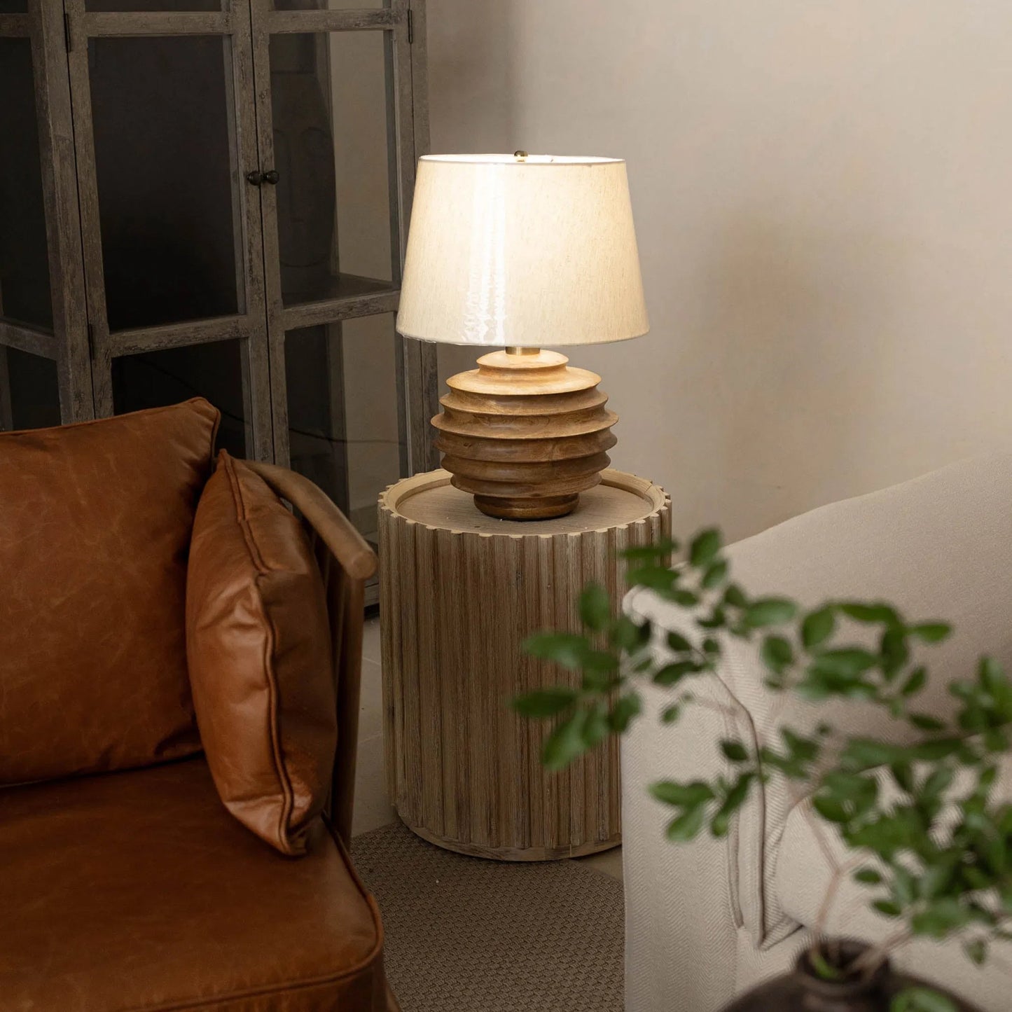 004 SI-2325234 | Lifestyle | Skye Natural Lamp by LH Imports in brown, off-white and natural. Made from mango wood, cotton in a unique style.