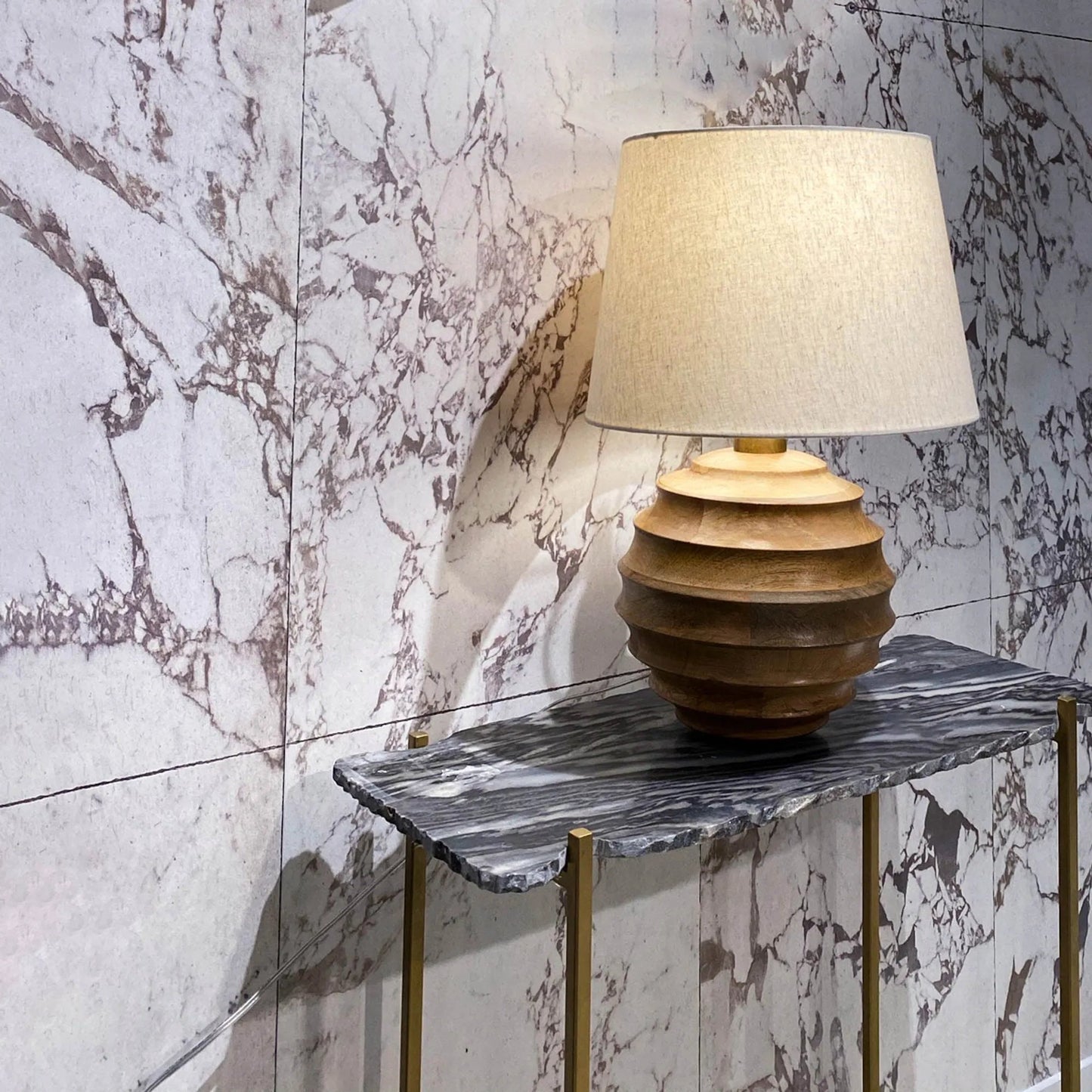006 SI-2325234 | Lifestyle | Skye Natural Lamp by LH Imports in brown, off-white and natural. Made from mango wood, cotton in a unique style.