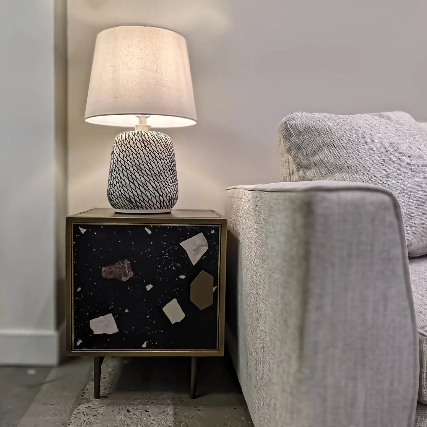 004 SI-2325235 | Lifestyle | Skye Swirl Lamp by LH Imports in gray, black, off-white. Made from ceramic, cotton in a unique style.
