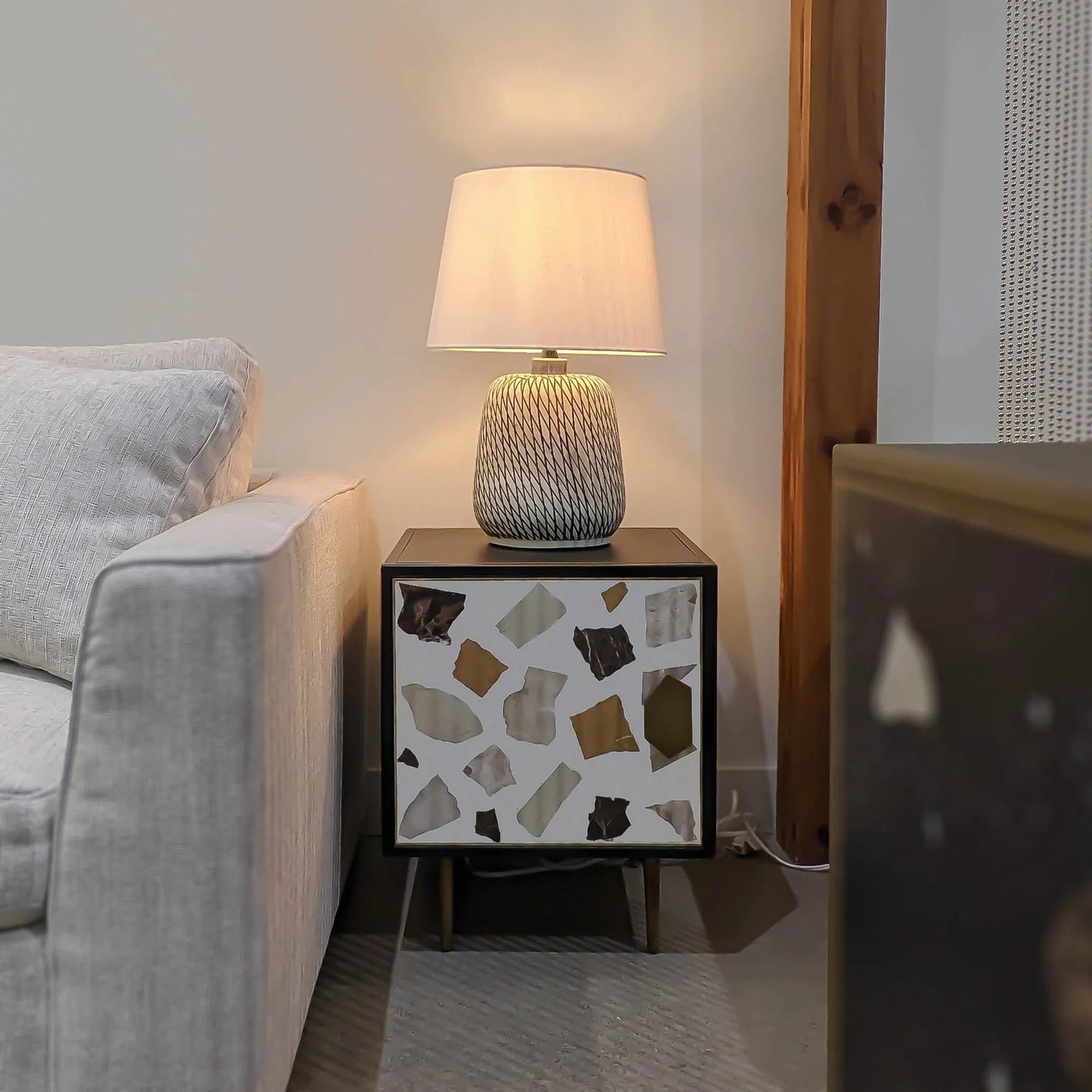 Skye Swirl Lamp by LH Imports in gray, black, off-white. Made from ceramic, cotton in a unique style.