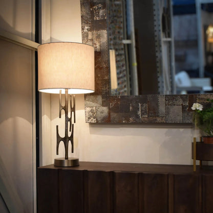 Skye Niko Lamp by LH Imports in brass, off-white and antique brass. Made from iron, cotton in a unique style.