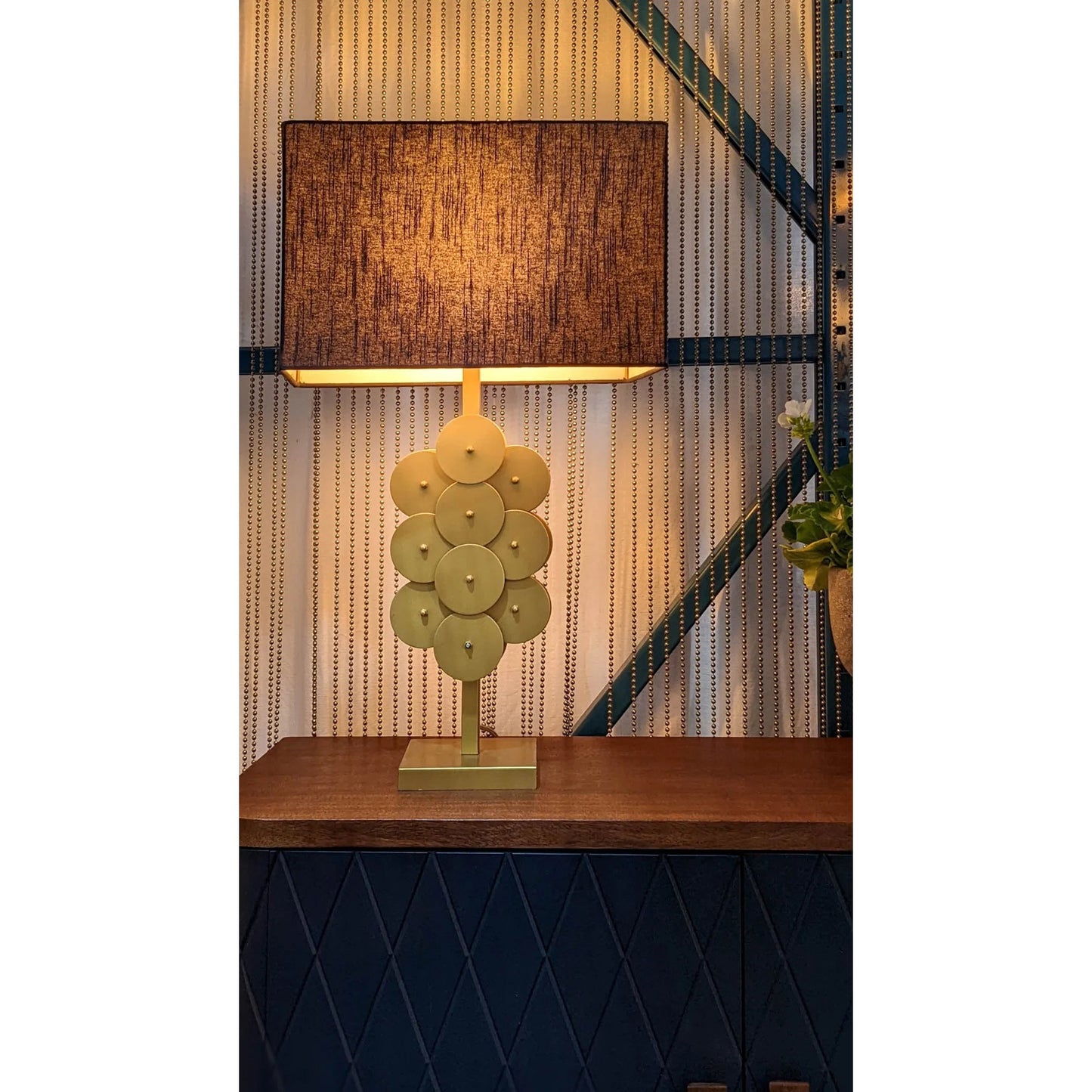 001 SI-2452953 | Lifestyle | Skye Brass Disc Lamp by LH Imports in brushed brass. Made from unique in a eclectic & global style.