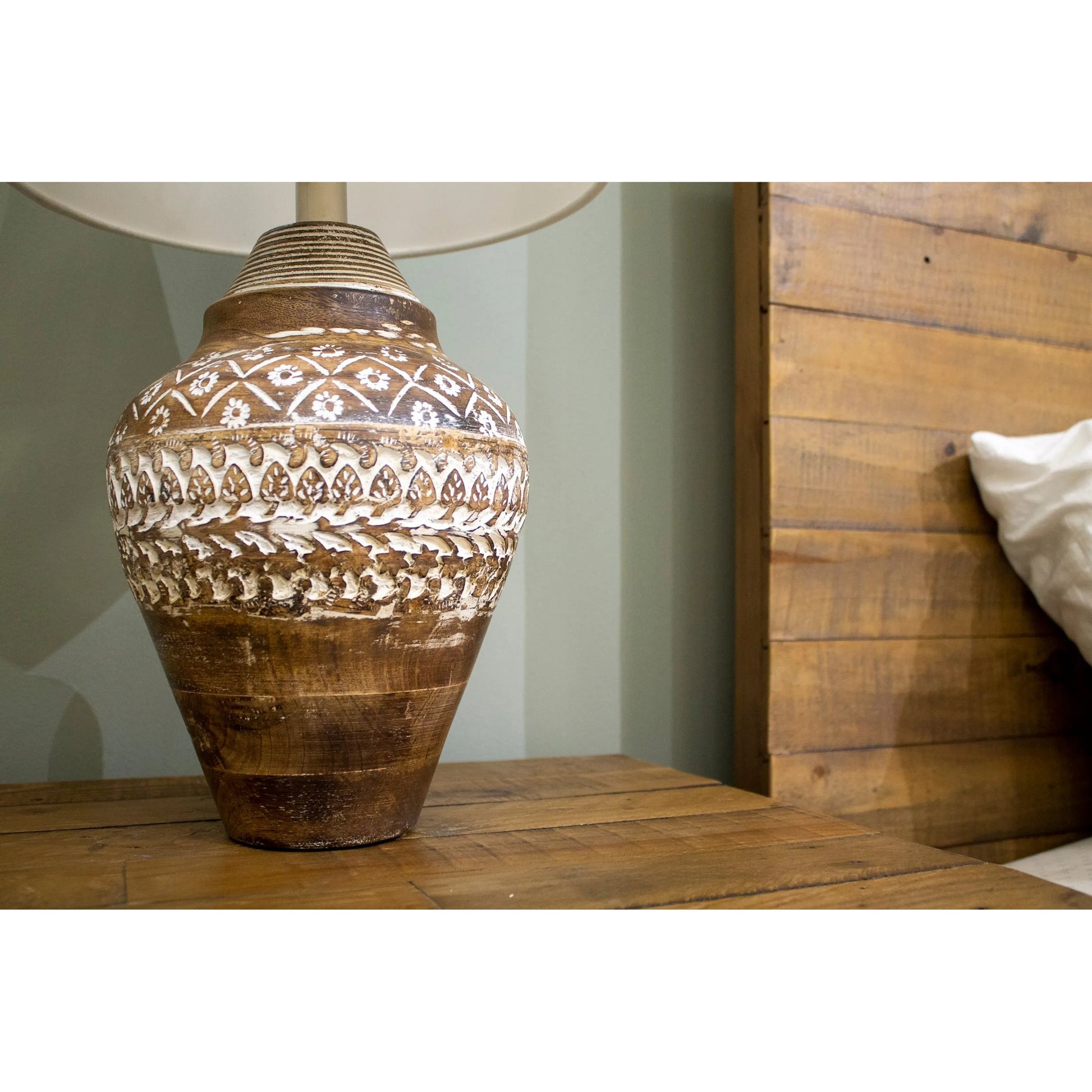 Skye Antique Lamp by LH Imports in brown, white, off white and natural, white washed. Made from wood, cotton in a unique style.