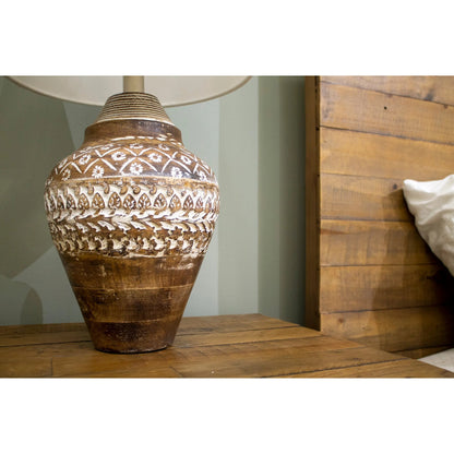 Skye Antique Lamp by LH Imports in brown, white, off white and natural, white washed. Made from wood, cotton in a unique style.