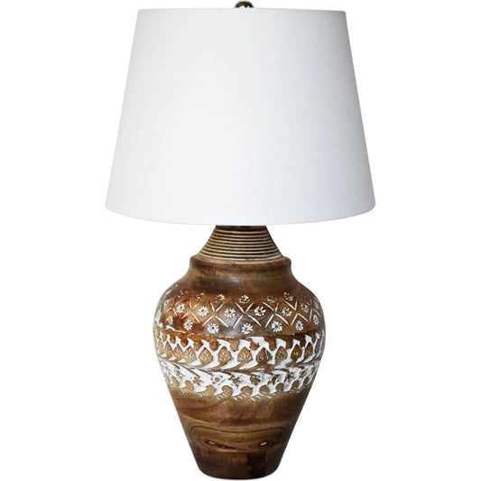 Skye Antique Lamp by LH Imports in brown, white, off white and natural, white washed. Made from wood, cotton in a unique style.