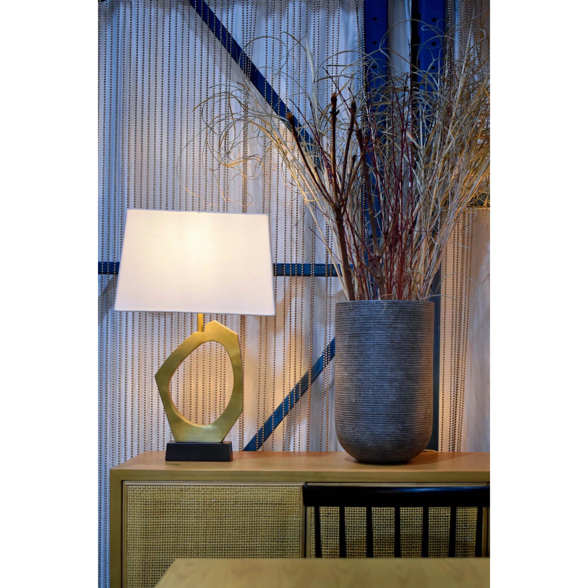 Skye Celestial Lamp by LH Imports in brass, black, off white and brass. Made from iron, aluminium, cotton in a unique style.