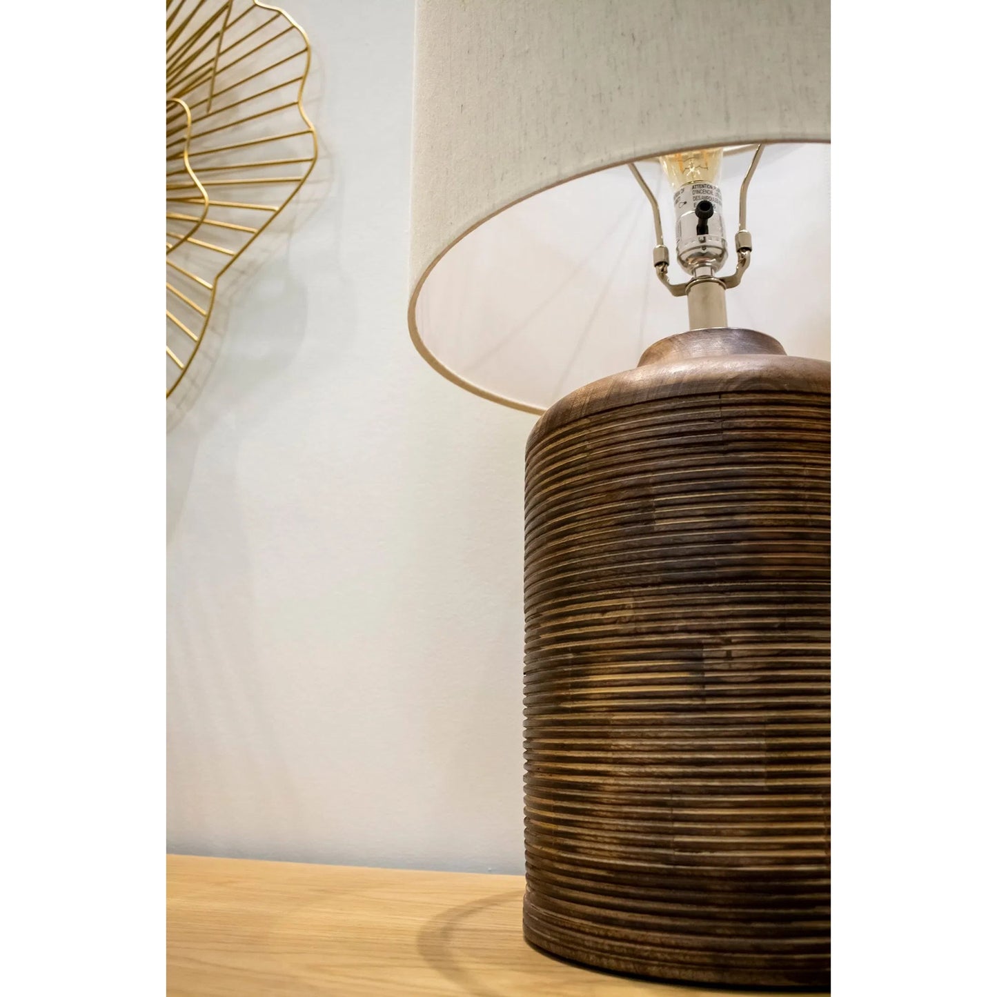 003 SI-2325241 | Closeup | Skye Heritage Lamp by LH Imports in brown, off-white and brown. Made from wood, cotton in a unique style.