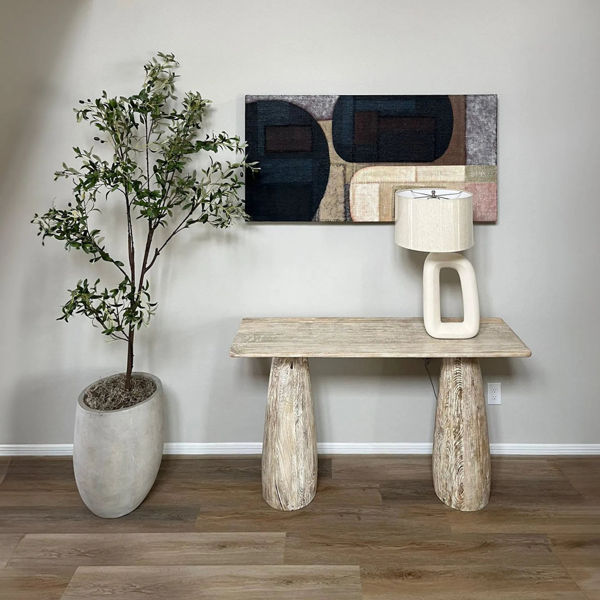 Truffle Console Table by LH Imports in light brown and natural white wash. Made from mango wood in a unique style.