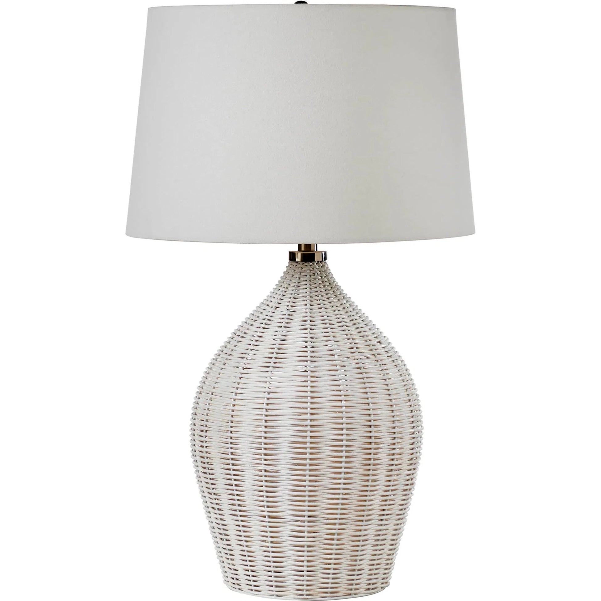 Oceana Table Lamp by LH Imports in white, off-white and white. Made from rattan, linen fabric in a unique style.
