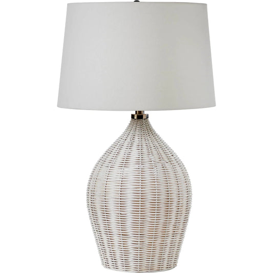 Oceana Table Lamp by LH Imports in white, off-white and white. Made from rattan, linen fabric in a unique style.