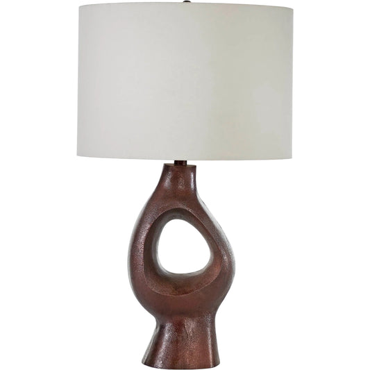 Ember Table Lamp by LH Imports in copper, off white and copper. Made from aluminum, linen in a unique style.