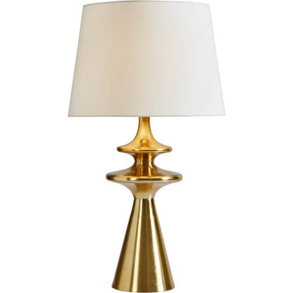 Symphony Table Lamp by LH Imports in brass, off-white and antique brass. Made from aluminum, linen in a unique style.