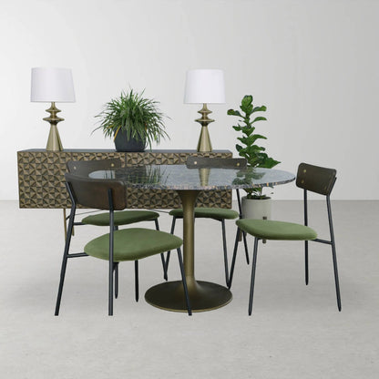 Symphony Table Lamp by LH Imports in brass, off-white and antique brass. Made from aluminum, linen in a unique style.