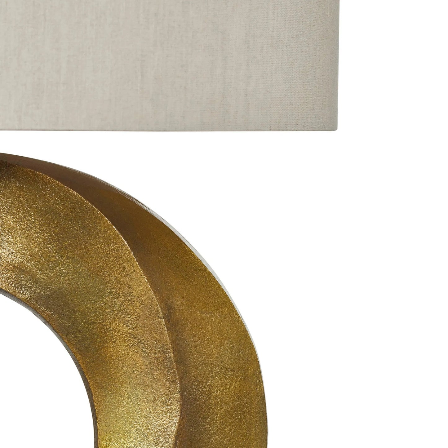 004 SI-2325249 | Closeup | Iris Table Lamp by LH Imports in brass, off-white and antique brass. Made from aluminium, linen fabric in a unique style.