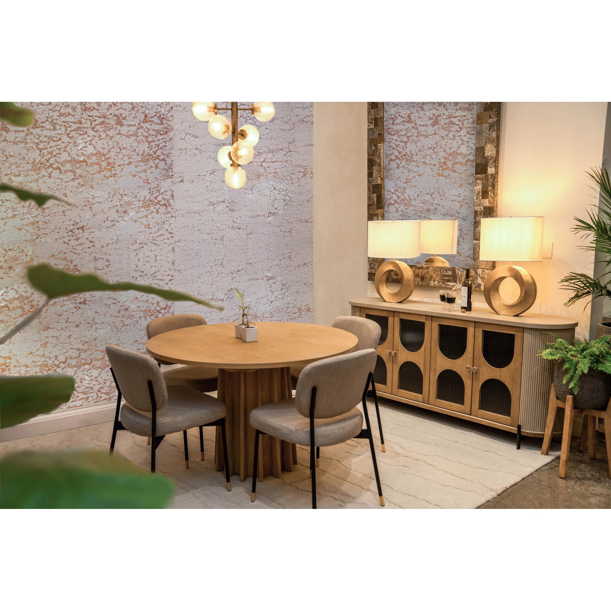 Iris Table Lamp by LH Imports in brass, off-white and antique brass. Made from aluminium, linen fabric in a unique style.