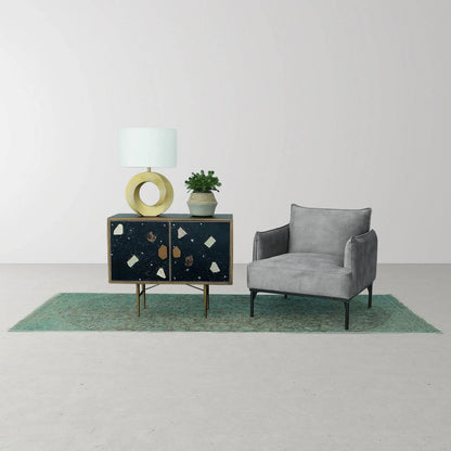 Iris Table Lamp by LH Imports in brass, off-white and antique brass. Made from aluminium, linen fabric in a unique style.