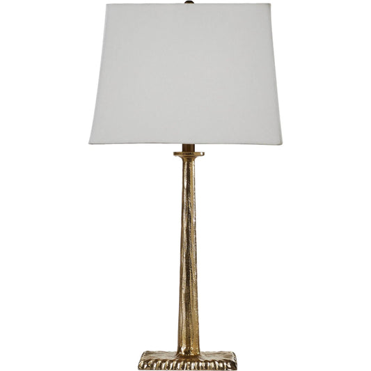 Elite Table Lamp by LH Imports in brass, off white and antique brass. Made from aluminum, linen in a unique style.