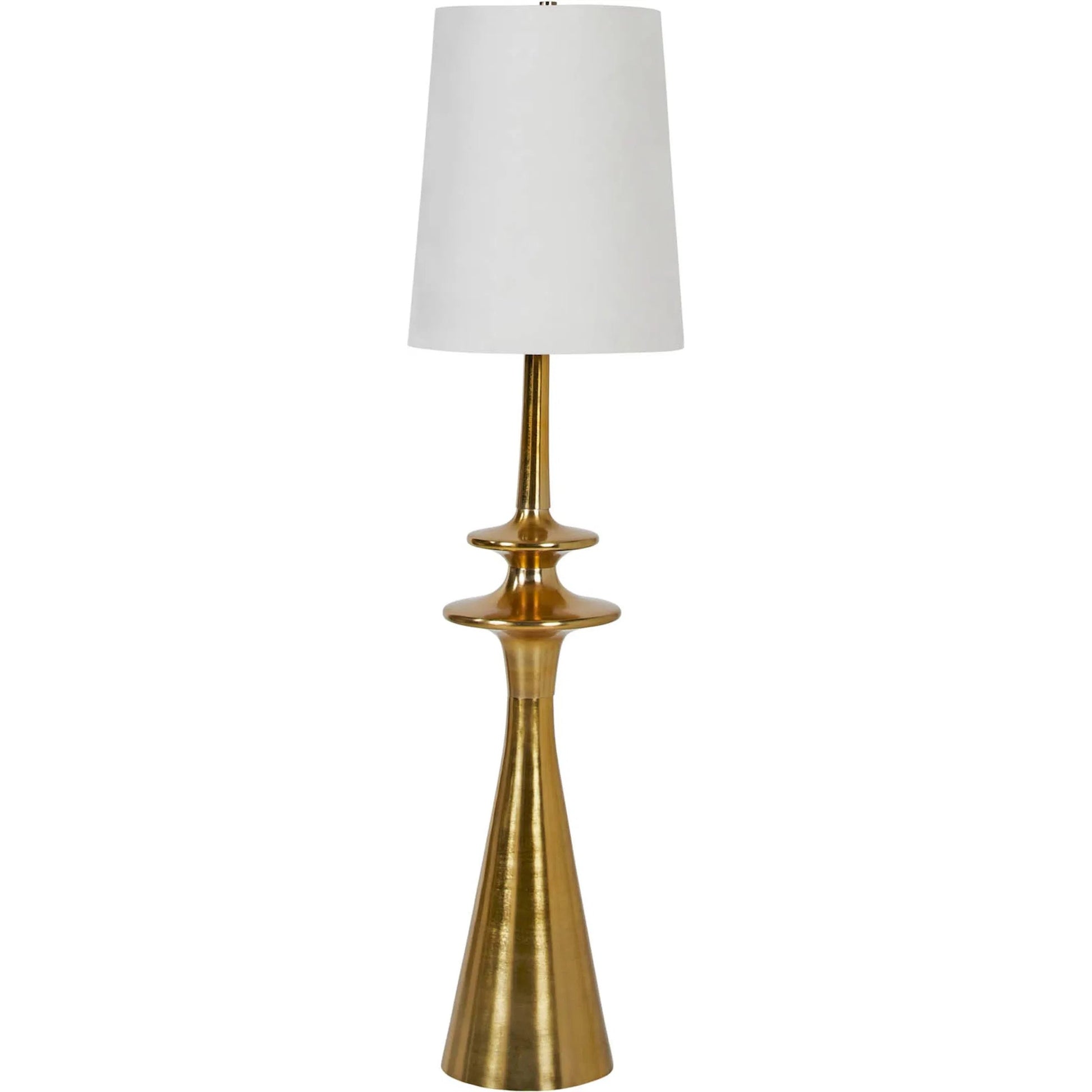 Symphony Floor Lamp by LH Imports in brass, off-white and antique brass. Made from aluminum, linen in a unique style.